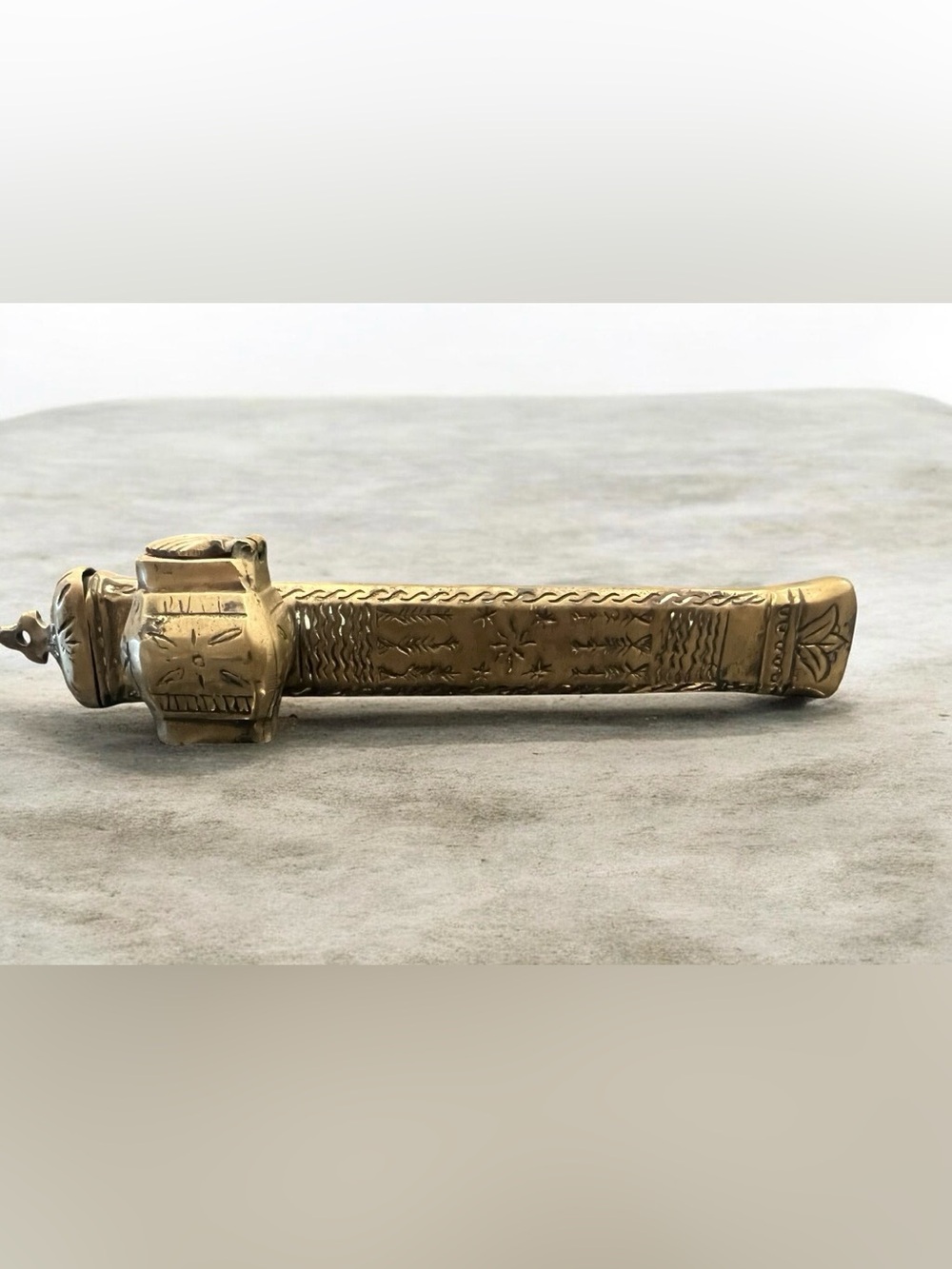 Vintage 1800's Ottoman engraved brass Inkwell with pen holder.